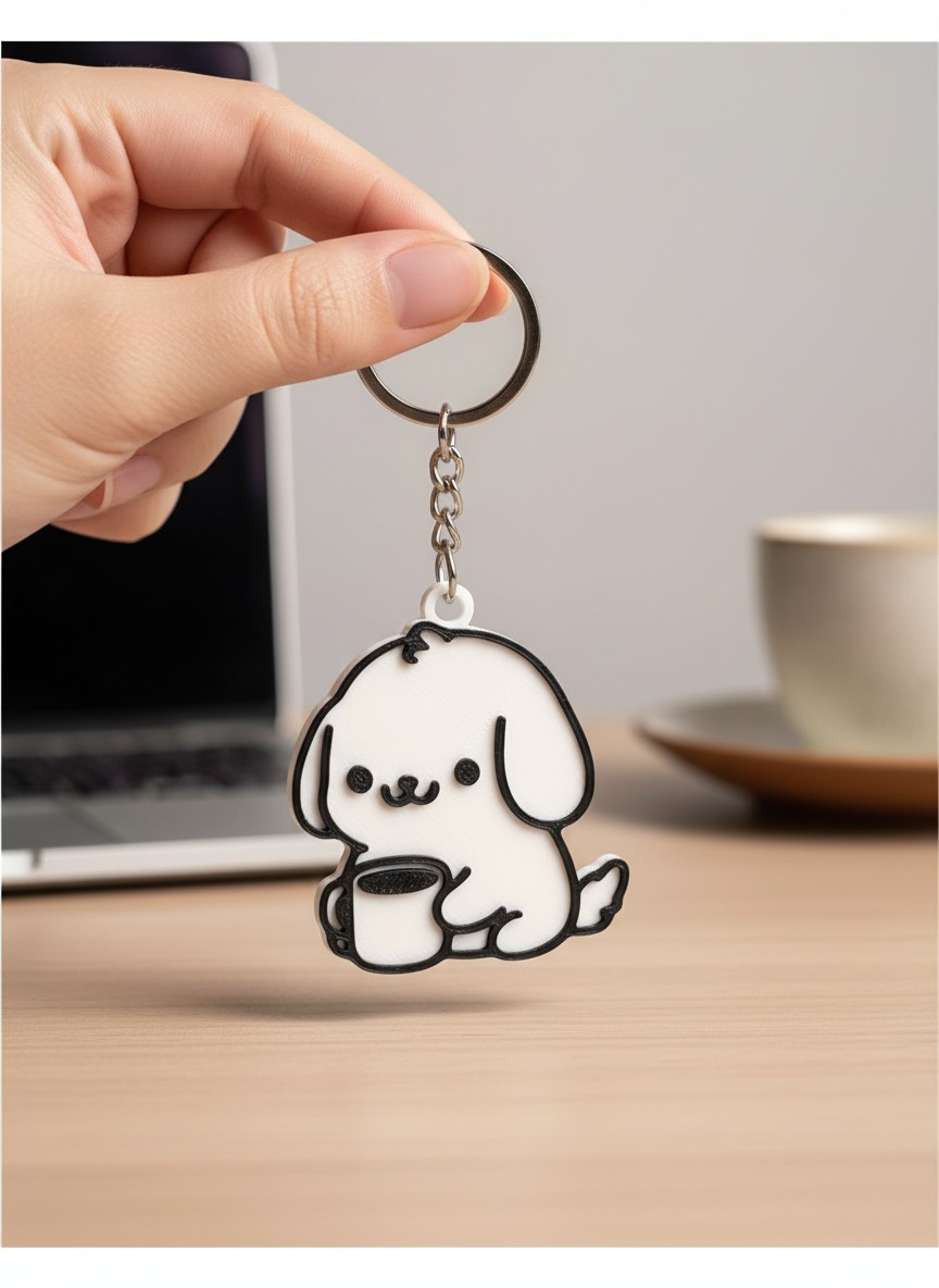 Kahve İçen Köpek Figürlü Anahtarlık