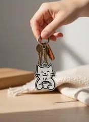 Kahve İçen Kedi Figürlü Anahtarlık